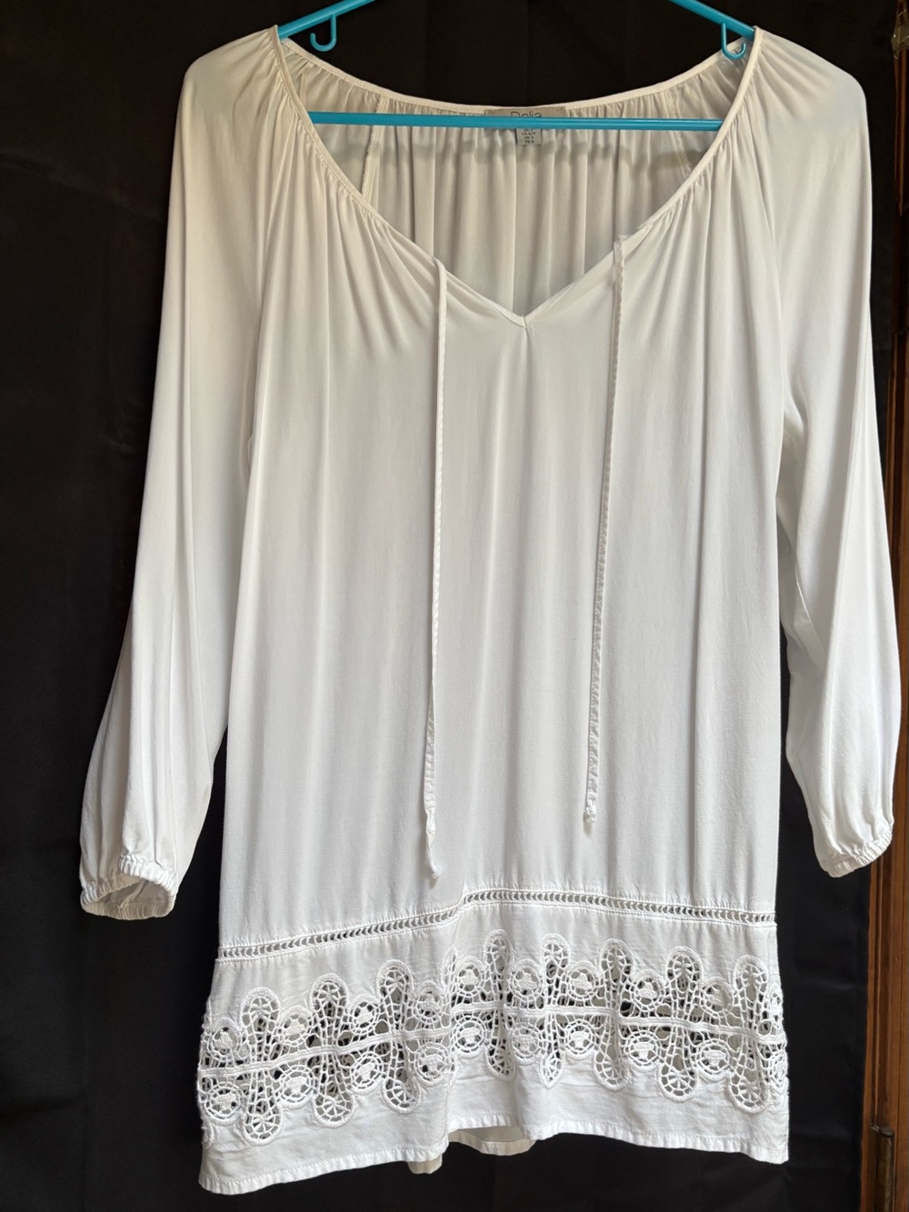 Women's White Crochet-Hem Peasant Top Dalia S/P